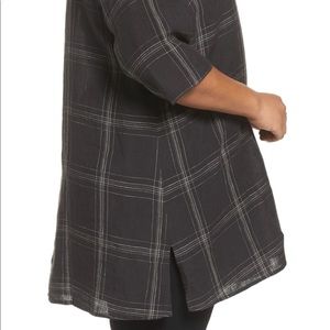 Eileen Fisher linen tunic 1x charcoal plaid